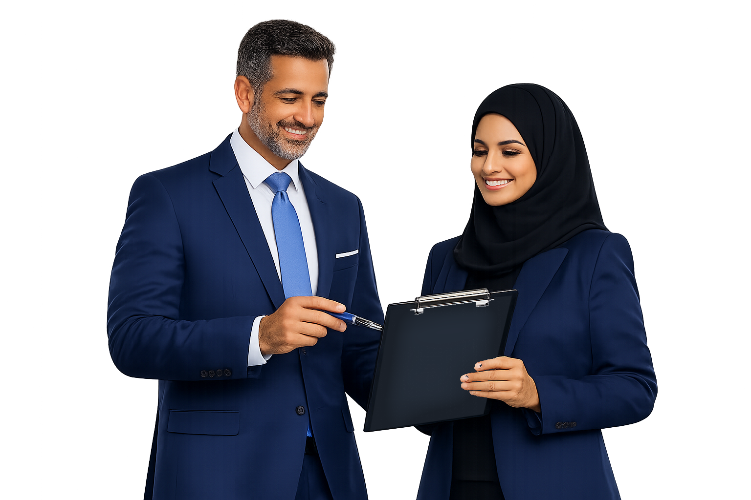 Two Multilingual Safari Typing Services Advisors At The Ajman Counter, Going Through A Client's UAE Government Form Together