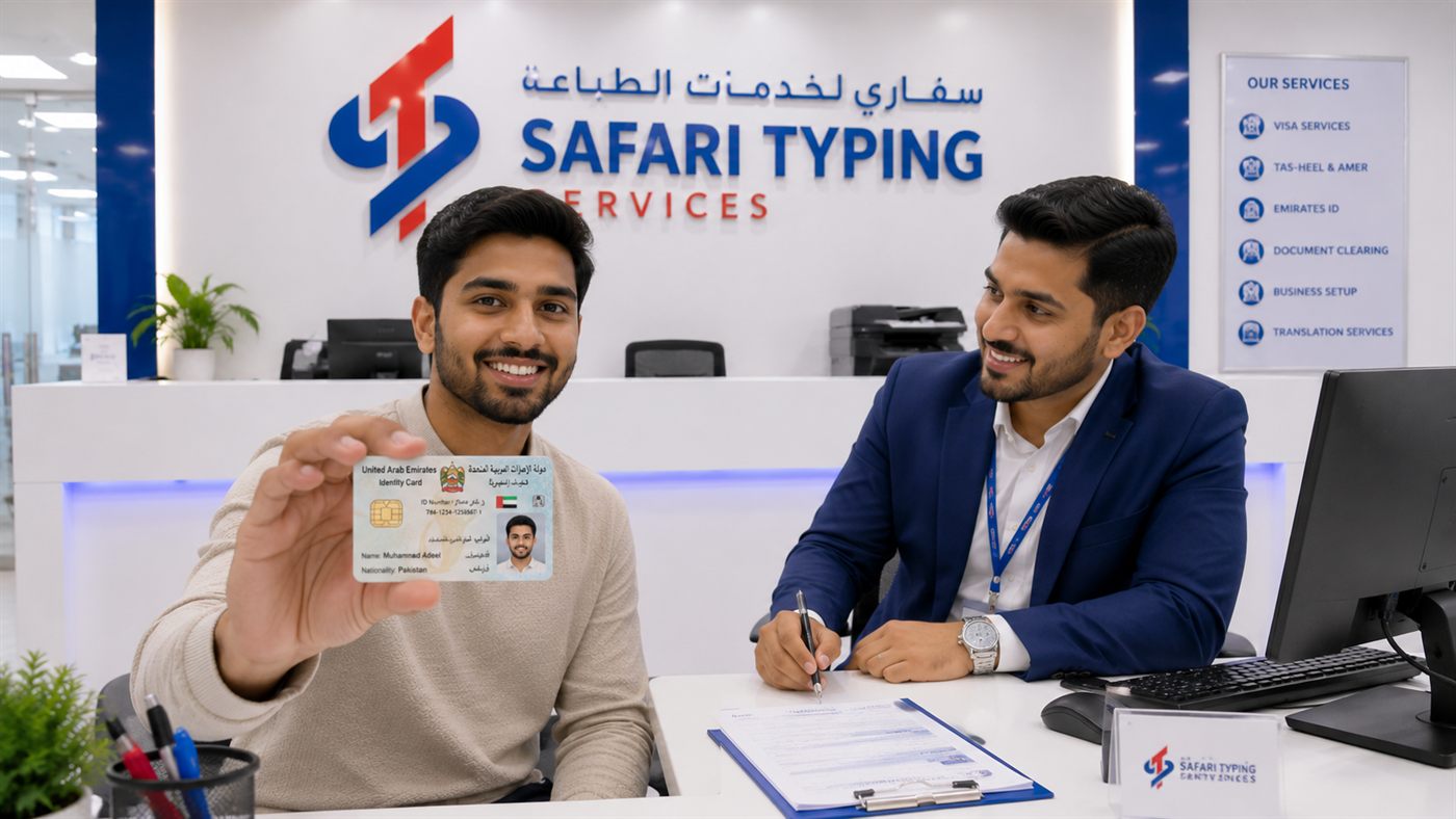 A Customer Holding His New Emirates ID At The Counter